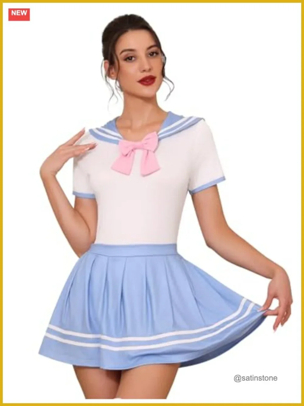 Women's 2-Piece Sailor Pajama Bodysuit & Pleated Mini Skirt Set Nightwear